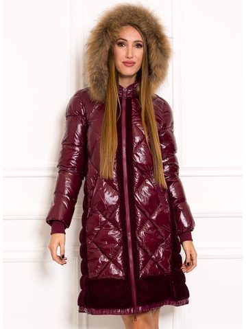 Women's winter jacket with real fox fur Due Linee - Wine -