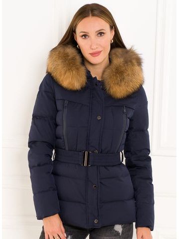 Női téli kabát eredeti rókaszőrrel Due Linee - Kék -