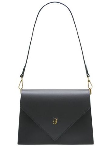 Kožená kabelka pevná přes rameno na patent - černá -