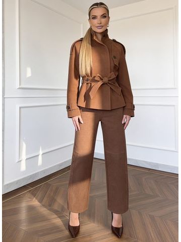 Compleu tip piele întoarsă pantaloni și jachetă -