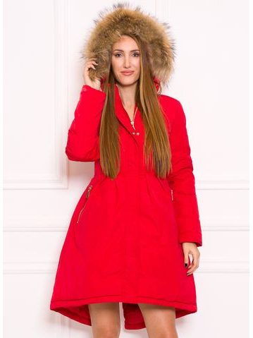 Chaqueta de invierno para mujer con piel de zorro real Due Linee - Rojo -