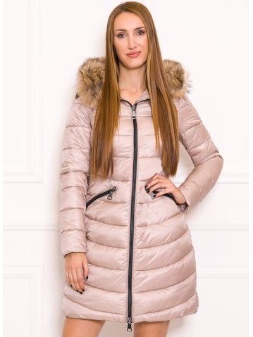 Damska kurtka zimowa z prawdziwym lisem Due Linee - różowy -