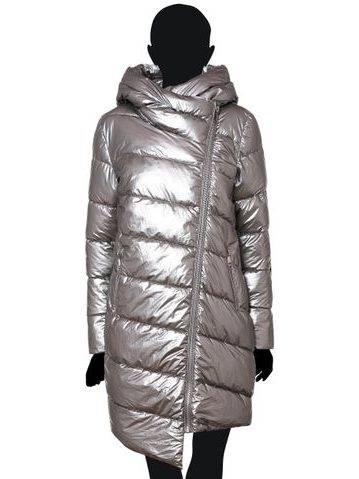 Dámská zimní bunda s asymetrickým zipem stříbrná -