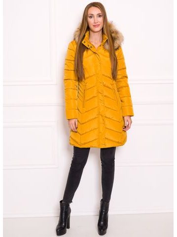 Chaqueta de invierno para mujer con piel de zorro real Due Linee - Amarillo -