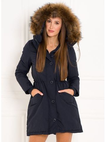 Winter jacket with real fox fur Due Linee - Dark blue -