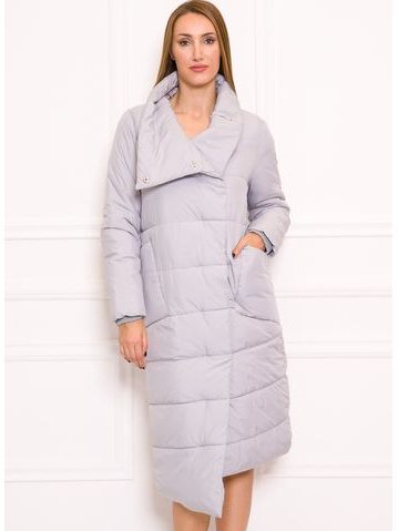 Dámská oversize jednoduchá zimní bunda s límcem - šedá -