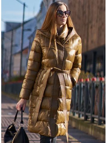 Dámská zimní bunda s asymetrickým zipem zlatá -