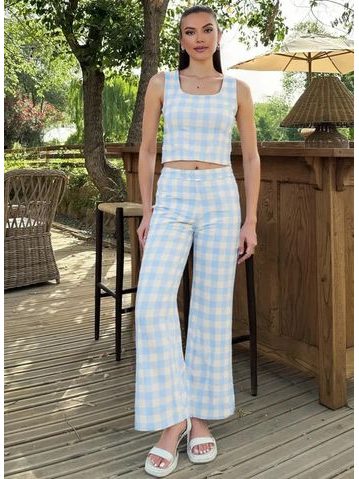 Dámský komplet crop top a kalhoty - modrá -
