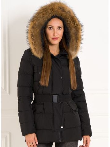 Chaqueta de invierno para mujer con piel de zorro real Due Linee - Negro -