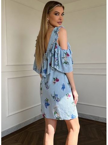 Dámske prúžkované oversize šaty modré -