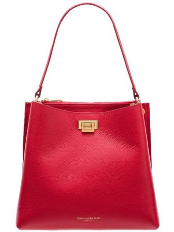 Dámská kožená kabelka se zlatými detaily - červená -