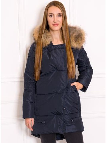 Dámská zimní bunda se zipy s pravým mývalovcem - tmavě modrá -