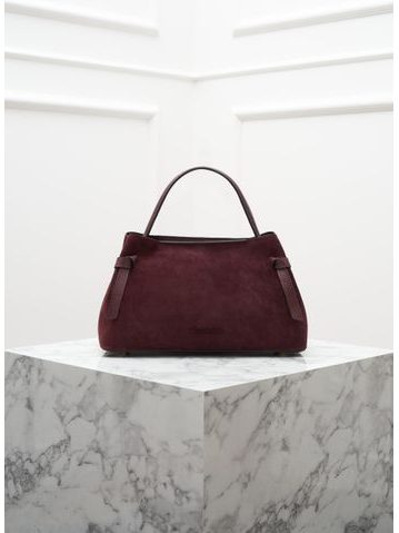 Kožená kabelka do ruky vínová broušená kůže -