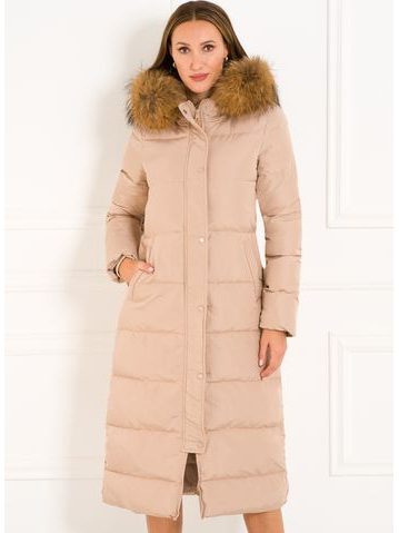 Chaqueta de invierno para mujer con piel de zorro real Due Linee - Beige -