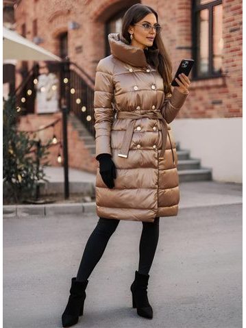 Zimní delší bunda s ozdobými knoflíky camel -