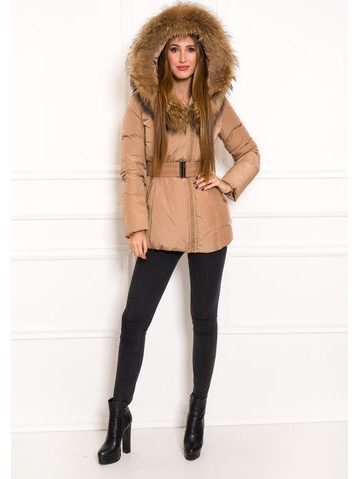 Women's winter jacket with real fox fur Due Linee - Beige -