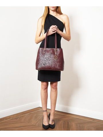Kožená kabelka do ruky vínová broušená kůže -