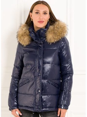 Chaqueta de invierno para mujer con piel de zorro real Due Linee - Azul -