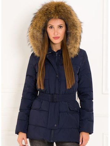 Chaqueta de invierno para mujer con piel de zorro real Due Linee - Azul -