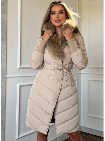 Dámská exkluzivní bunda s pravým mývalovcem béžová -