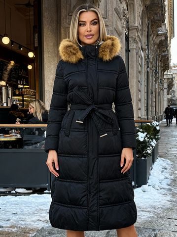 Dámská delší bunda s mývalovcem černá -