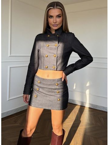 Costum damă burgundy cu cataramă aurie -