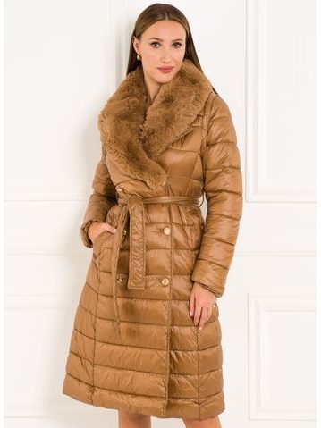 Dámská camel zimní bunda / vesta s vázáním -