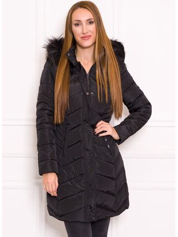 Women's winter jacket with real fox fur Due Linee - Black -