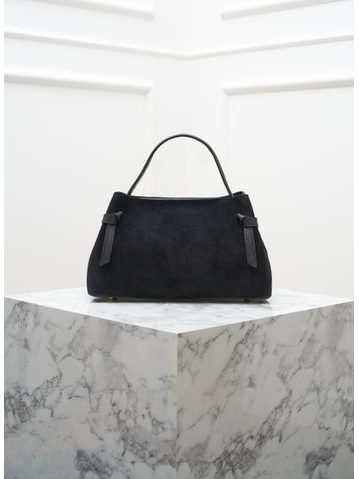 Kožená kabelka do ruky černá broušená kůže -