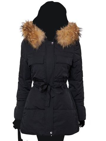 Winter jacket with real fox fur Due Linee - Black -