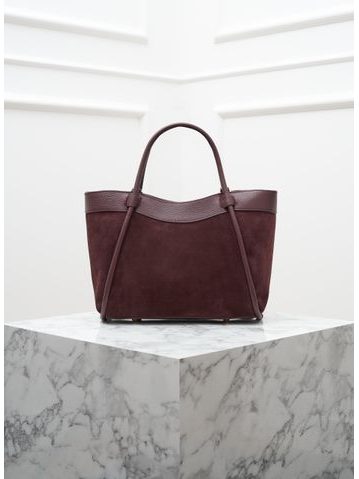 Kožená kabelka do ruky vínová broušená kůže -