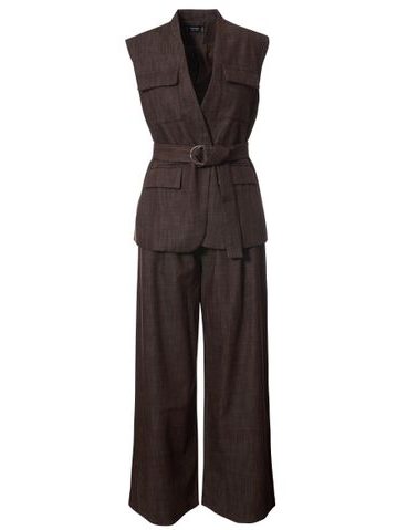 Costum damă burgundy cu cataramă aurie -