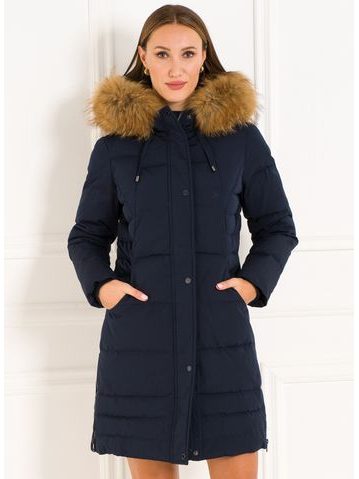 Winter jacket with real fox fur Due Linee - Dark blue -