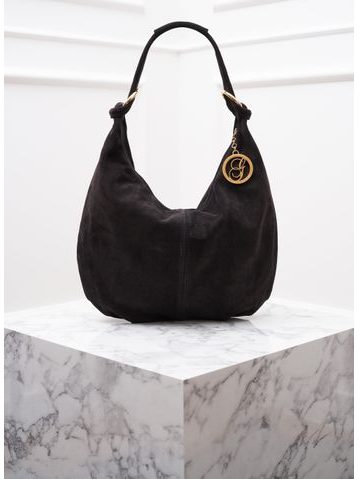 Kabelka z broušené kůže přes rameno černá -