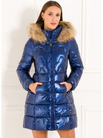 Winter jacket with real fox fur Due Linee - Blue -