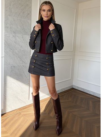 Compleu denim sacou și pantaloni scurți -