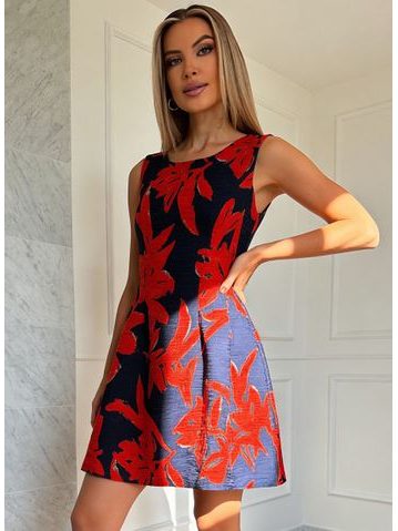 Dámske šaty oranžovo - modré A strih -