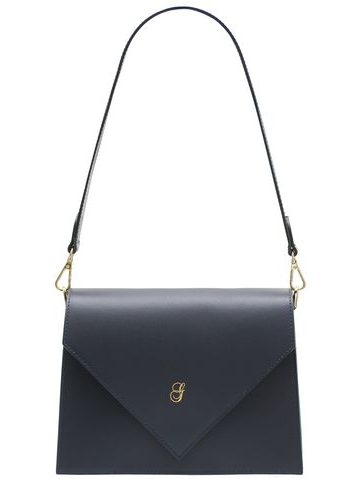 Kožená kabelka pevná přes rameno na patent - tmavě modrá -