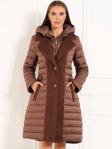 Dámská elegantní černá bunda kombinace látek hnědá -