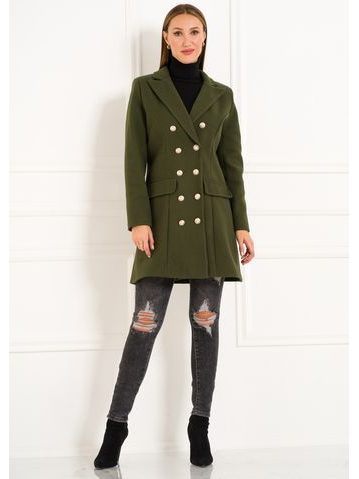 Dámský jednoduchý kabát tmavě zelený -