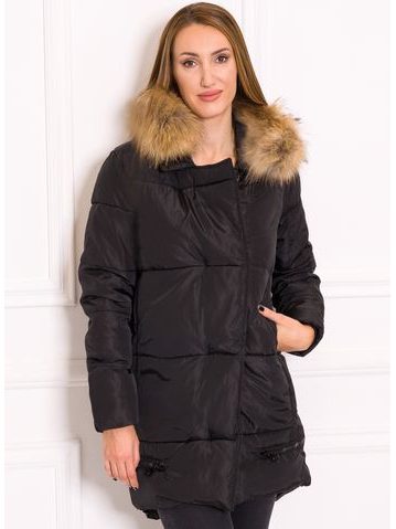 Dámská zimní bunda se zipy s pravým mývalovcem - černá -