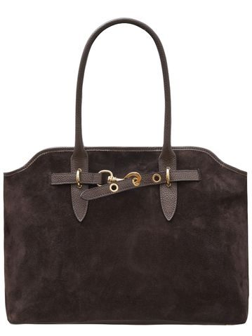 Kabelka z broušené kůže přes rameno tmavě hnědá -