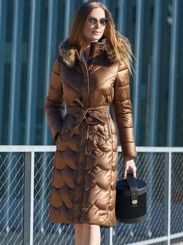 Női téli kabát eredeti rókaszőrrel - Barna -