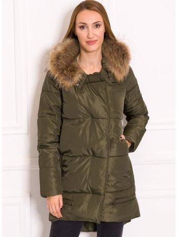 Women's winter jacket with real fox fur Due Linee - Green -