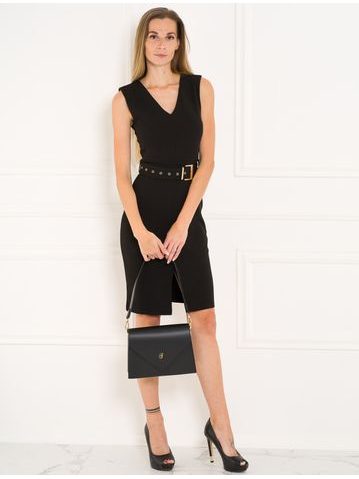 Kožená kabelka pevná přes rameno na patent - tmavě modrá -