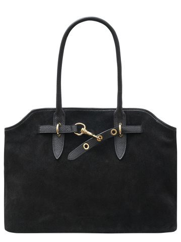 Kabelka z broušené kůže přes rameno černá -