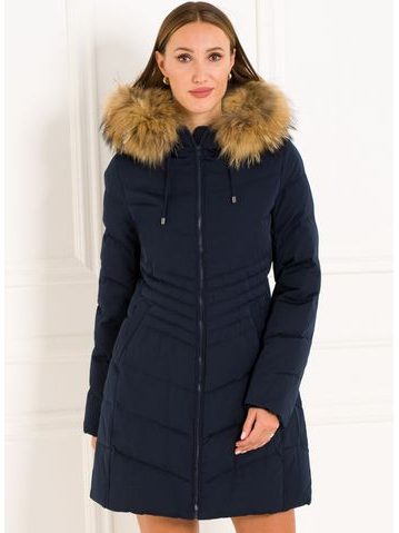 Giacca invernale donna con vera volpe Due Linee - Blu -