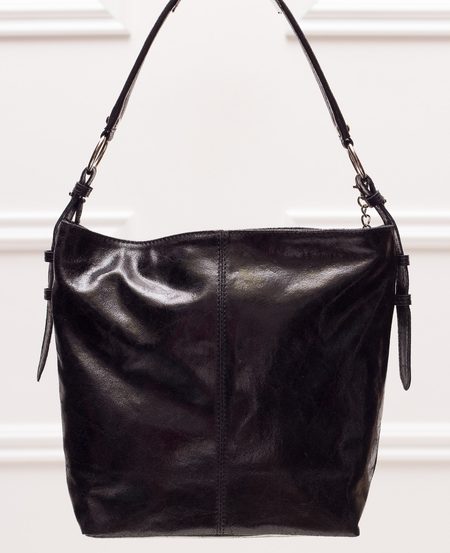 Dámská kožená kabelka černá měkká lesklá -