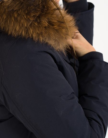 Giacca invernale donna con vera volpe Due Linee - Blu scuro -