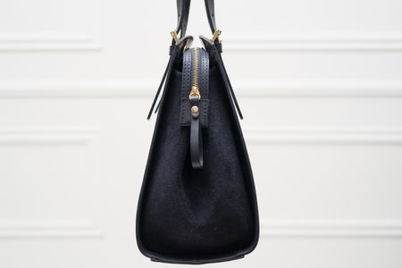 Dámska kožená kabelka kombináciám semiš - tmavá modrá -